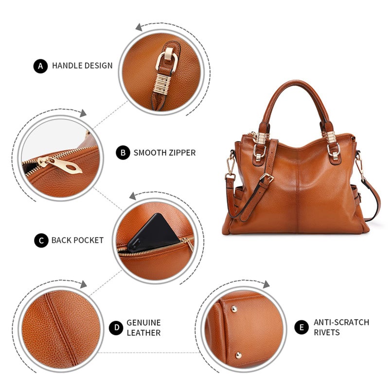 Kattee Women's Genuine Leather Purses and Handbags, Satchel Tote Shoulder Bag (Brown) - Image 4